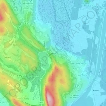 Leyzieu topographic map, elevation, terrain