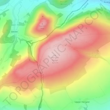 Hergest Ridge topographic map, elevation, terrain