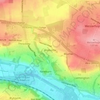 Walbottle topographic map, elevation, terrain