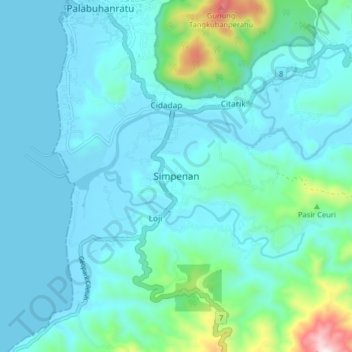 Simpenan topographic map, elevation, terrain