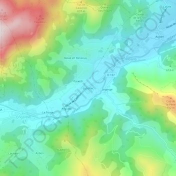 Luzenac topographic map, elevation, terrain