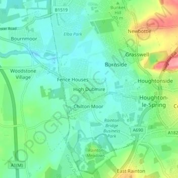 High Dubmire topographic map, elevation, terrain