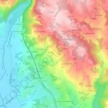 Bardoux topographic map, elevation, terrain