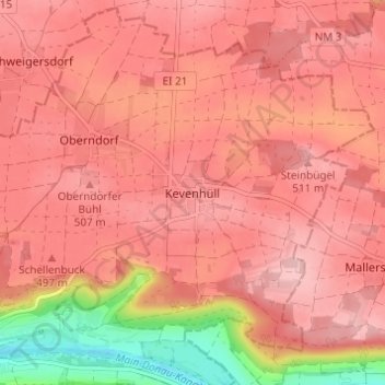 Kevenhüll topographic map, elevation, terrain