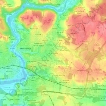 Le Quimpéro topographic map, elevation, terrain