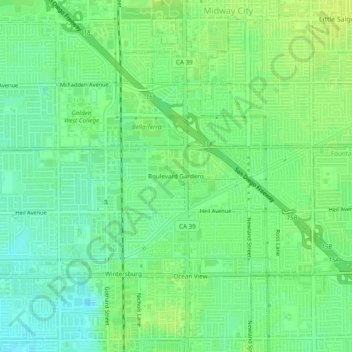 Boulevard Gardens topographic map, elevation, terrain