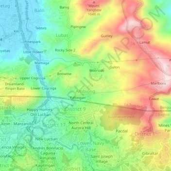 Central Ambiong topographic map, elevation, terrain