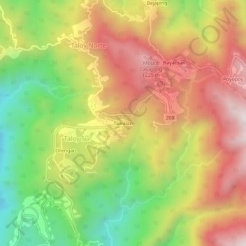 Tawalan topographic map, elevation, terrain