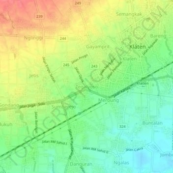 Tegalyoso topographic map, elevation, terrain