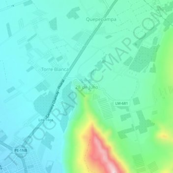 28 de Julio topographic map, elevation, terrain