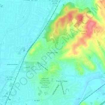 Waverly Hills topographic map, elevation, terrain