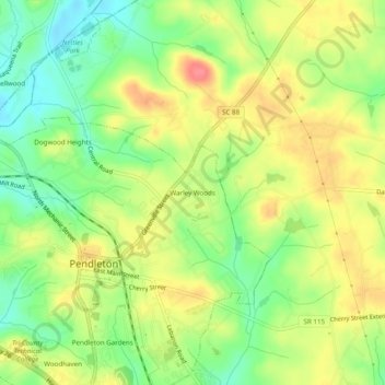 Warley Woods topographic map, elevation, terrain