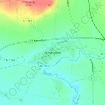 Asmundtorp topographic map, elevation, terrain