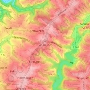 Pohlhausen topographic map, elevation, terrain