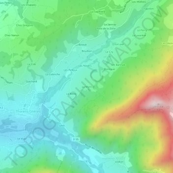 Le Mont topographic map, elevation, terrain