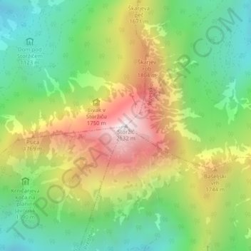 Storžič topographic map, elevation, terrain