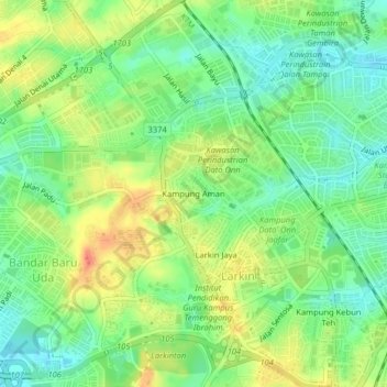 Kampung Aman topographic map, elevation, terrain