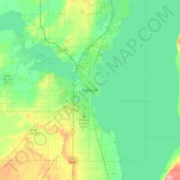 Oshkosh topographic map, elevation, terrain