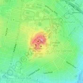 One Tree Hill topographic map, elevation, terrain