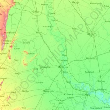 Mathura topographic map, elevation, terrain