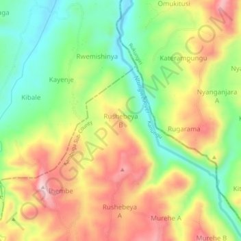 Rushebeya B topographic map, elevation, terrain