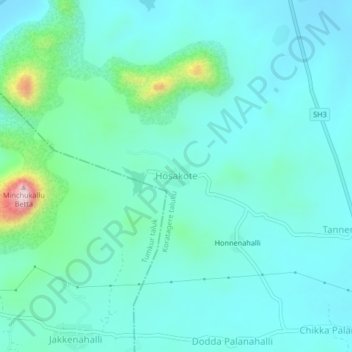Hosakote topographic map, elevation, terrain