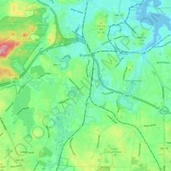 Braintree topographic map, elevation, terrain