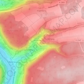 Schloss Tierberg topographic map, elevation, terrain