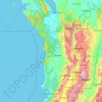 Chocó topographic map, elevation, terrain
