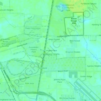 Cunnard Place topographic map, elevation, terrain