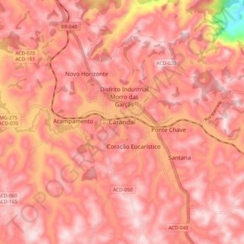 Carandaí topographic map, elevation, terrain