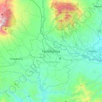 Tasikmalaya topographic map, elevation, terrain