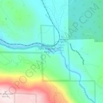 Moulton Falls topographic map, elevation, terrain