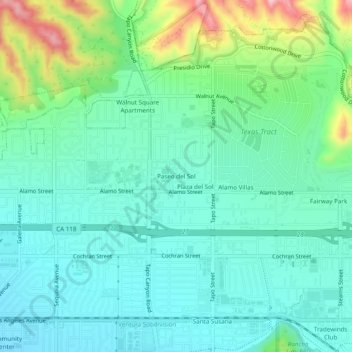 Paseo del Sol topographic map, elevation, terrain