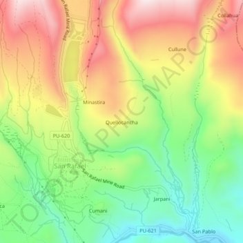 Quellocancha topographic map, elevation, terrain