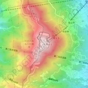 Mt. Ikoma topographic map, elevation, terrain