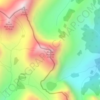 Mount Strachan topographic map, elevation, terrain