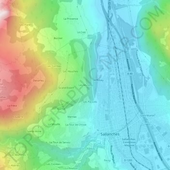 Les Murets topographic map, elevation, terrain