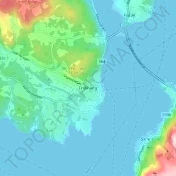 Frekhaug topographic map, elevation, terrain