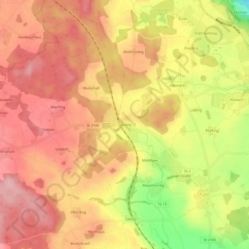 Lanzing topographic map, elevation, terrain