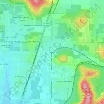Normal topographic map, elevation, terrain