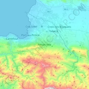 Pétionville topographic map, elevation, terrain