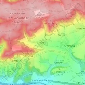 Rabis topographic map, elevation, terrain