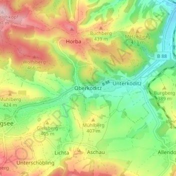 Oberköditz topographic map, elevation, terrain
