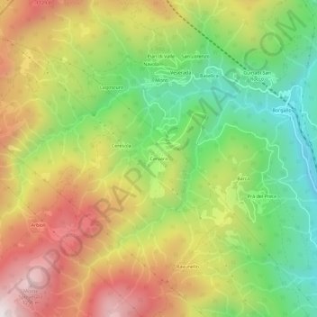 Cervara topographic map, elevation, terrain