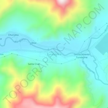Tundayme topographic map, elevation, terrain