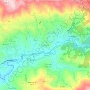 Brunhais topographic map, elevation, terrain