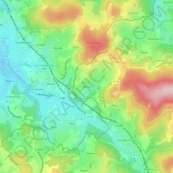 Vernay topographic map, elevation, terrain