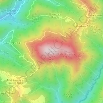 Monte Cum topographic map, elevation, terrain