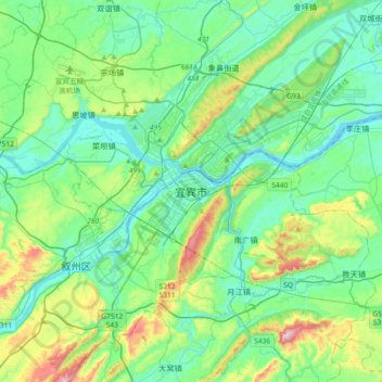 Yibin topographic map, elevation, terrain